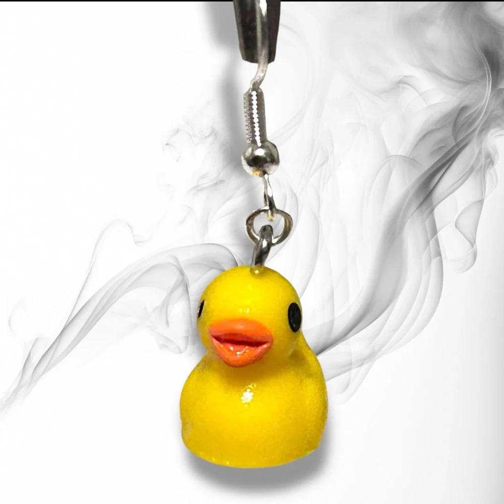 Hand Crafted Earrings Ducks Yellow Orange Resin Dangle Long Pierced - Picture 7 of 8